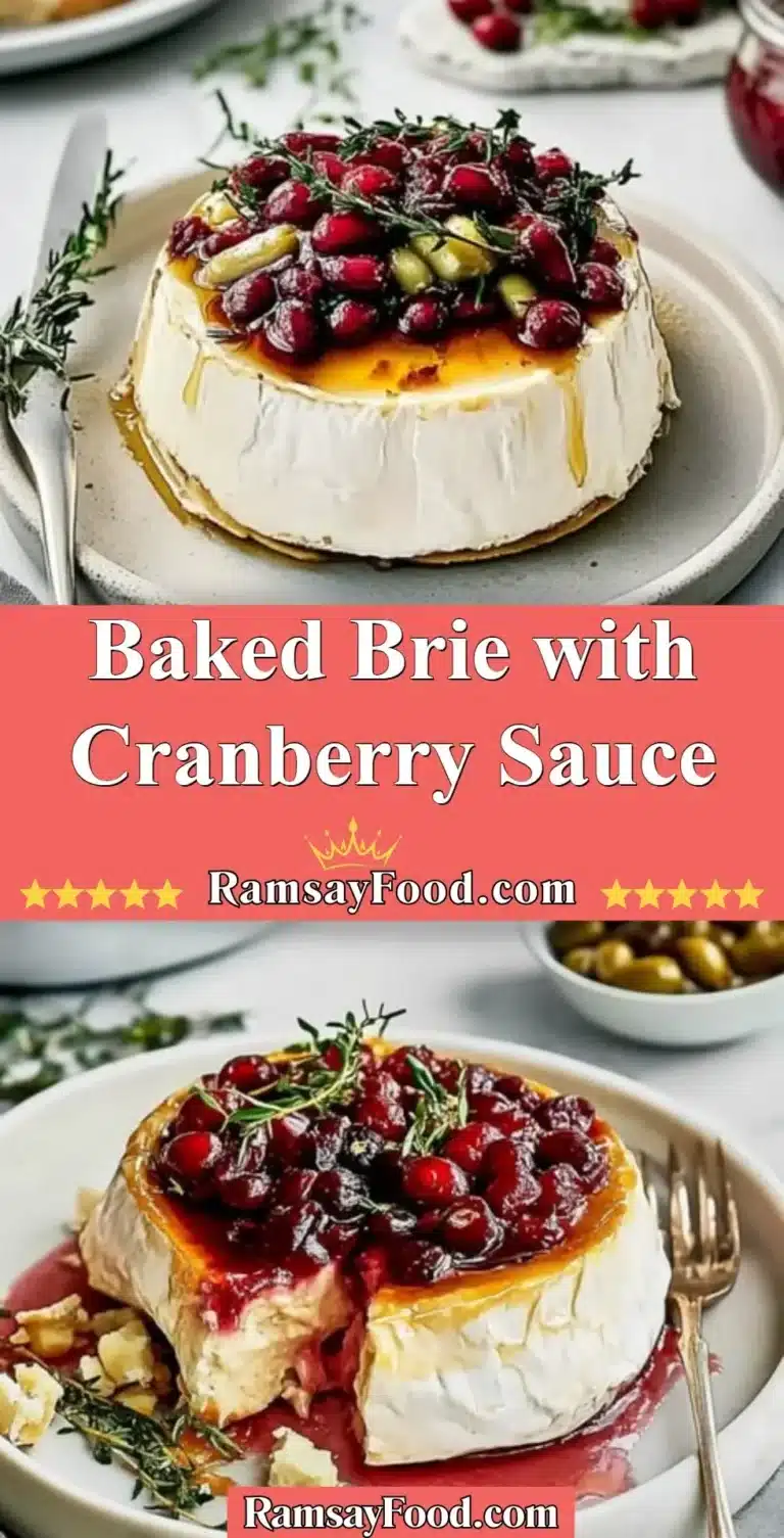Baked Brie with Cranberry Sauce 6 Warm Baked Brie topped with homemade Cranberry Sauce, perfect for holiday appetizers.