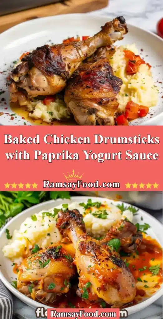Baked chicken drumsticks with paprika yogurt sauce on a plate