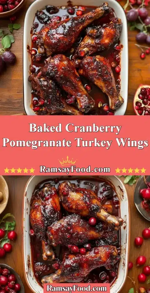Baked Cranberry Pomegranate Turkey Wings served on a festive platter
