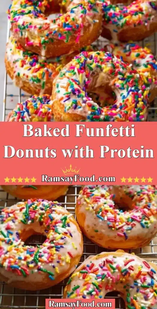 Baked funfetti donuts with protein topped with colorful sprinkles