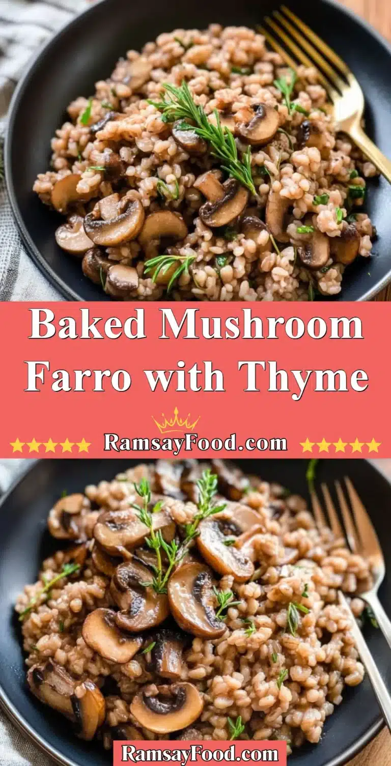 Delicious Baked Mushroom Farro with Thyme served in a bowl