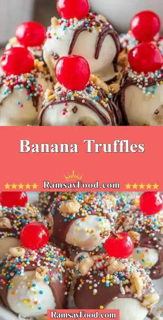 Homemade banana truffles coated in chocolate on a decorative plate.