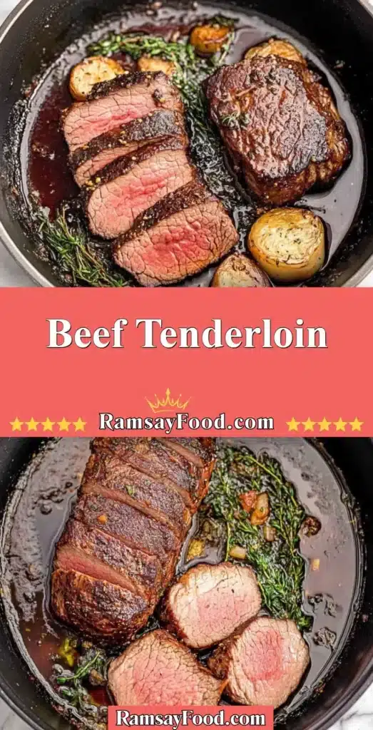 Deliciously cooked Beef Tenderloin served with a side of vegetables