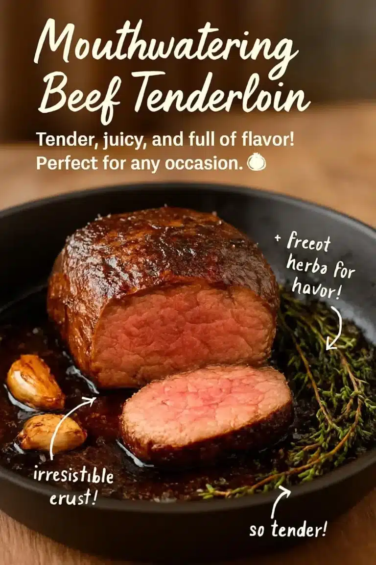 Succulent beef tenderloin steak seasoned and grilled to perfection.