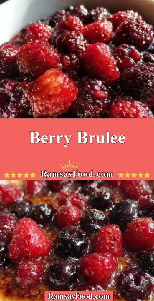 Delicious berry brulee dessert featuring caramelized berries on top.