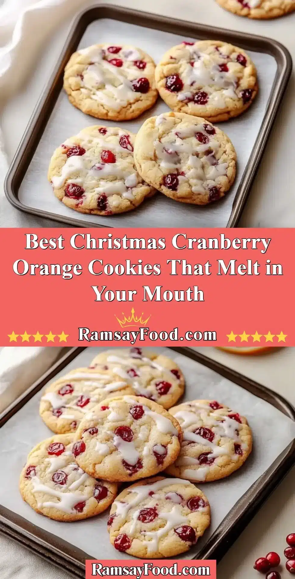 Delicious Christmas cranberry orange cookies on a festive plate