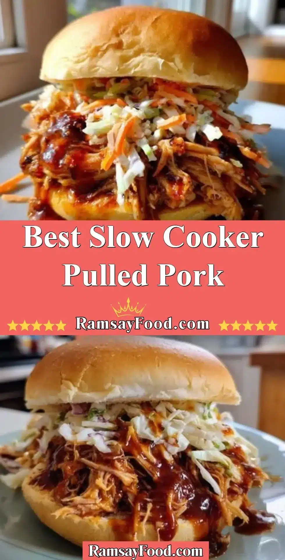 Delicious slow cooker pulled pork served with bread and garnishes