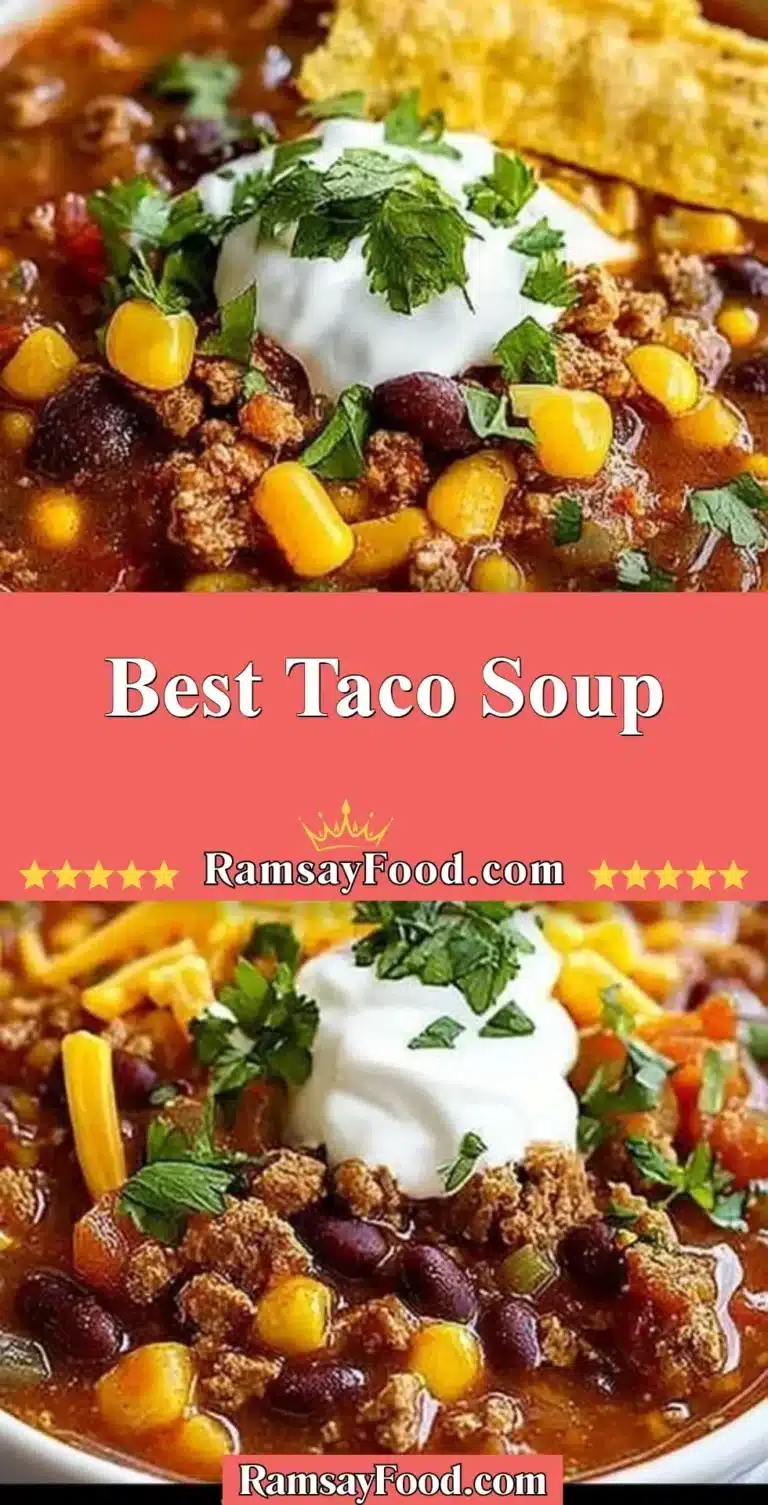 Delicious bowl of the best taco soup with fresh toppings and garnishes
