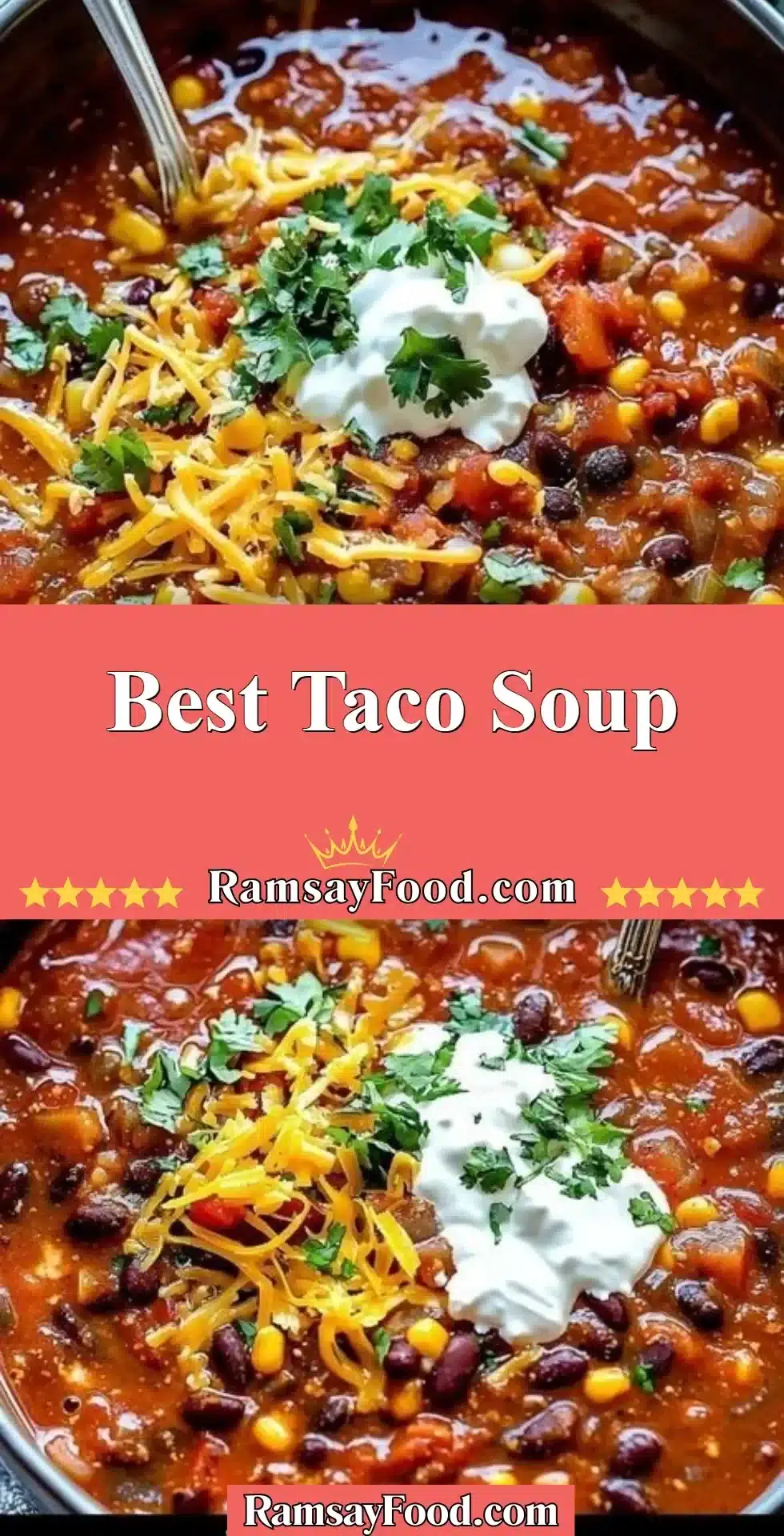 A delicious bowl of best taco soup topped with cheese and cilantro