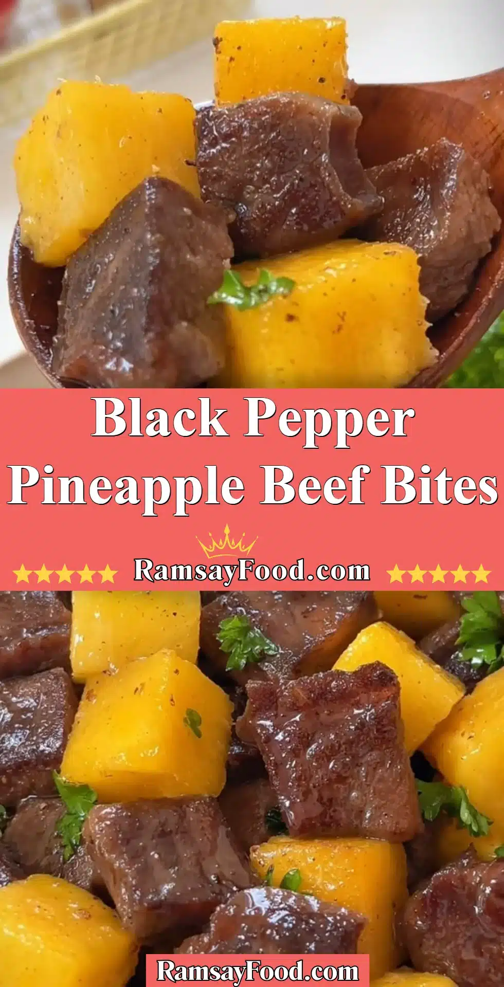 Black Pepper Pineapple Beef Bites with vibrant colors and textures