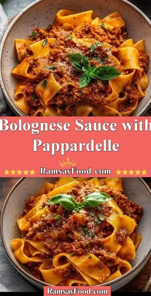 Delicious Bolognese sauce with pappardelle pasta served in a bowl.