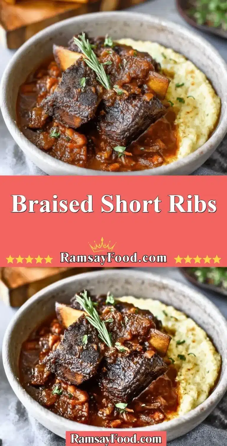 Deliciously braised short ribs served with aromatic herbs and a rich sauce.