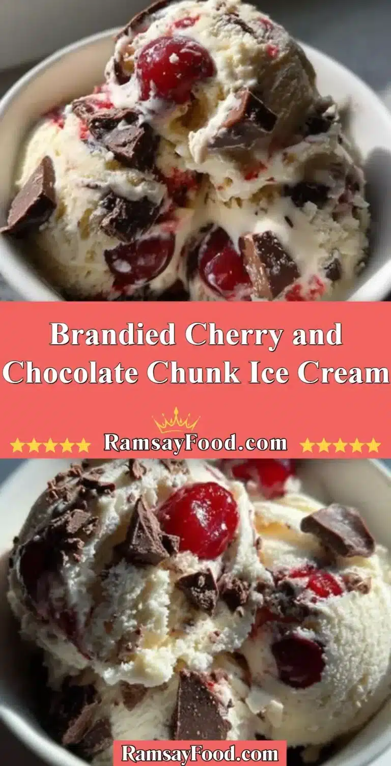 Brandied Cherry and Chocolate Chunk Ice Cream 9 Scoop of brandied cherry and chocolate chunk ice cream in a bowl