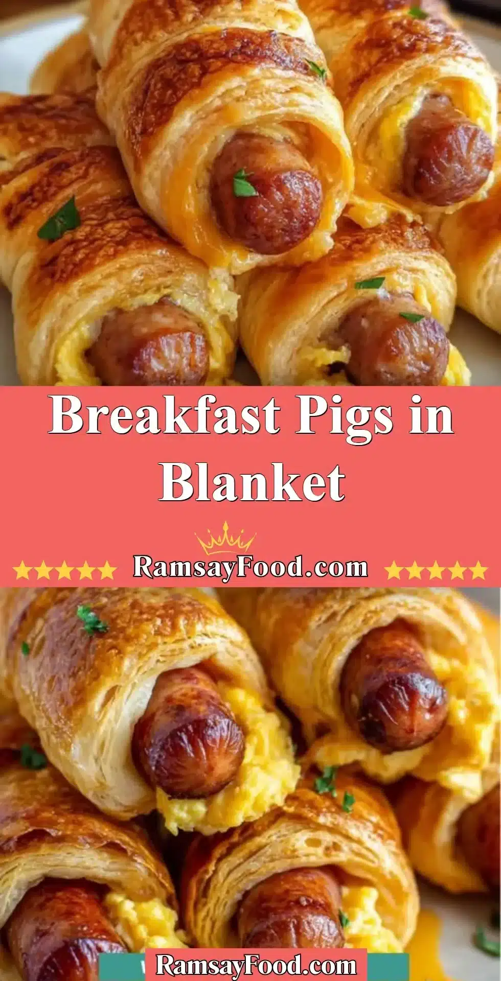 Breakfast Pigs in Blanket 2 Delicious breakfast pigs in blanket served on a plate with garnish