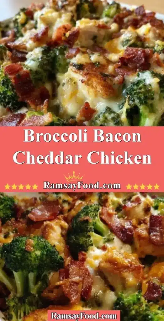 Delicious Broccoli Bacon Cheddar Chicken dish with melted cheese and crispy bacon