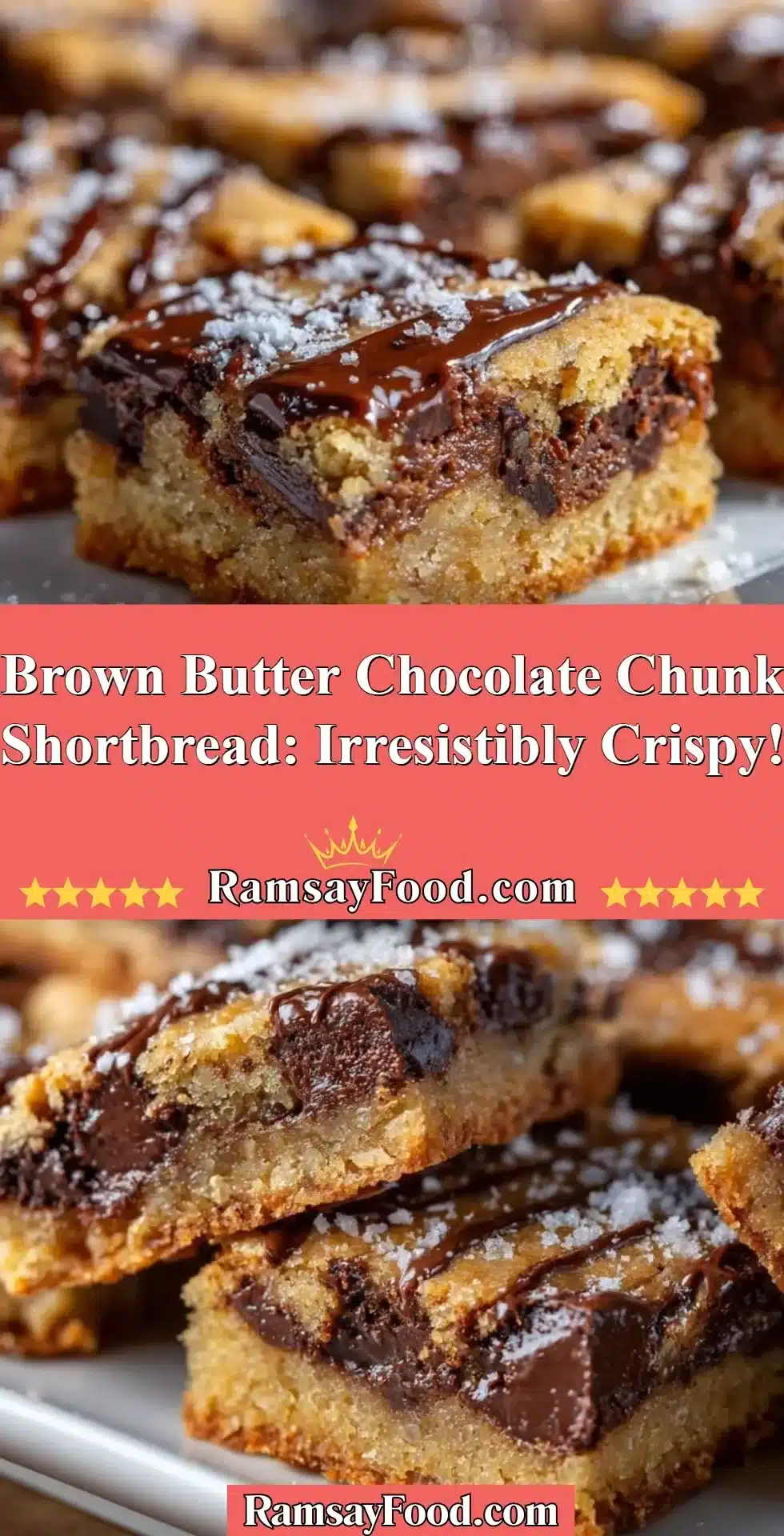 Brown butter chocolate chunk shortbread cookies on a plate