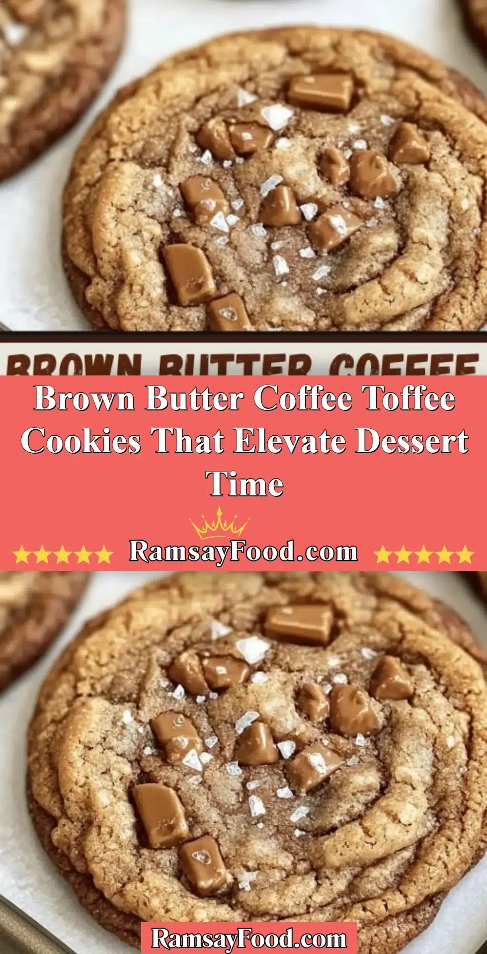 Delicious Brown Butter Coffee Toffee Cookies on a rustic plate