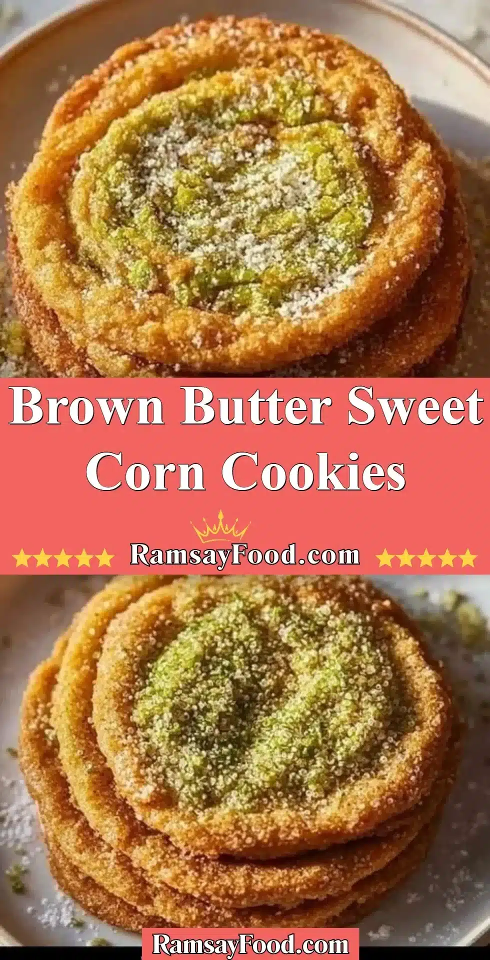Brown Butter Sweet Corn Cookies 2 Brown butter sweet corn cookies on a wooden plate