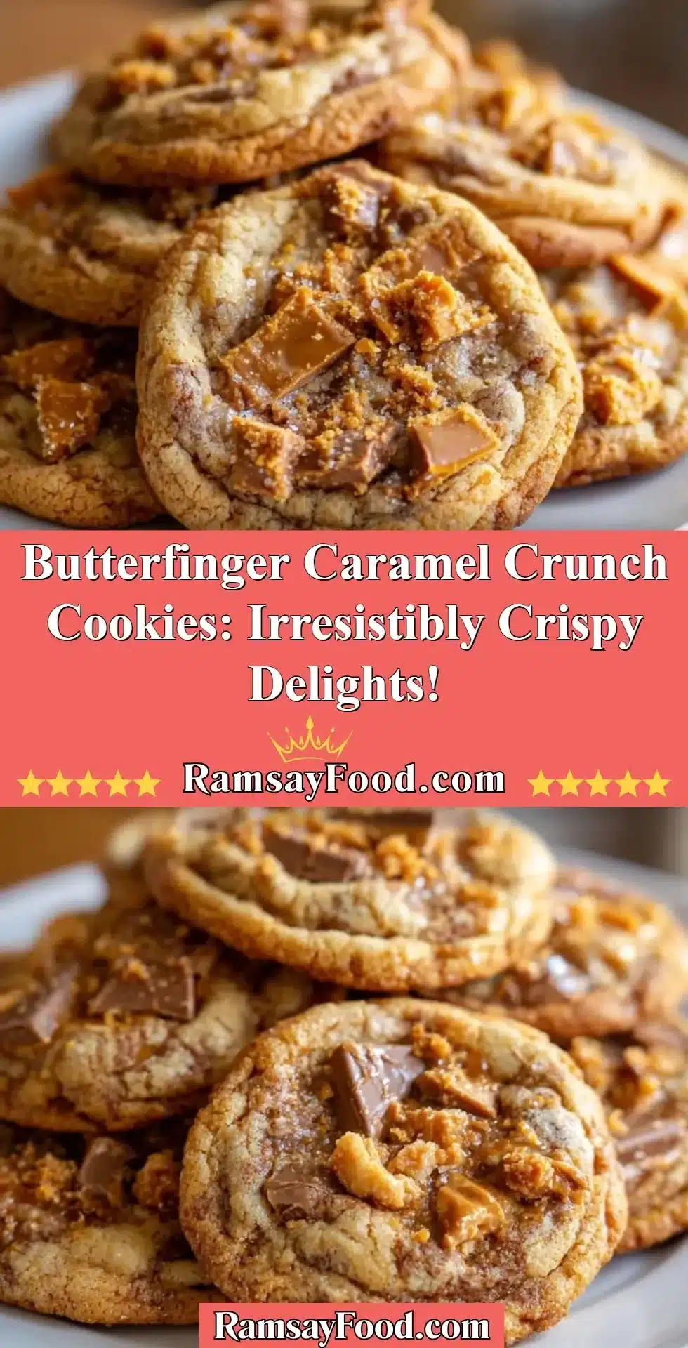 Delicious Butterfinger Caramel Crunch Cookies displayed on a plate