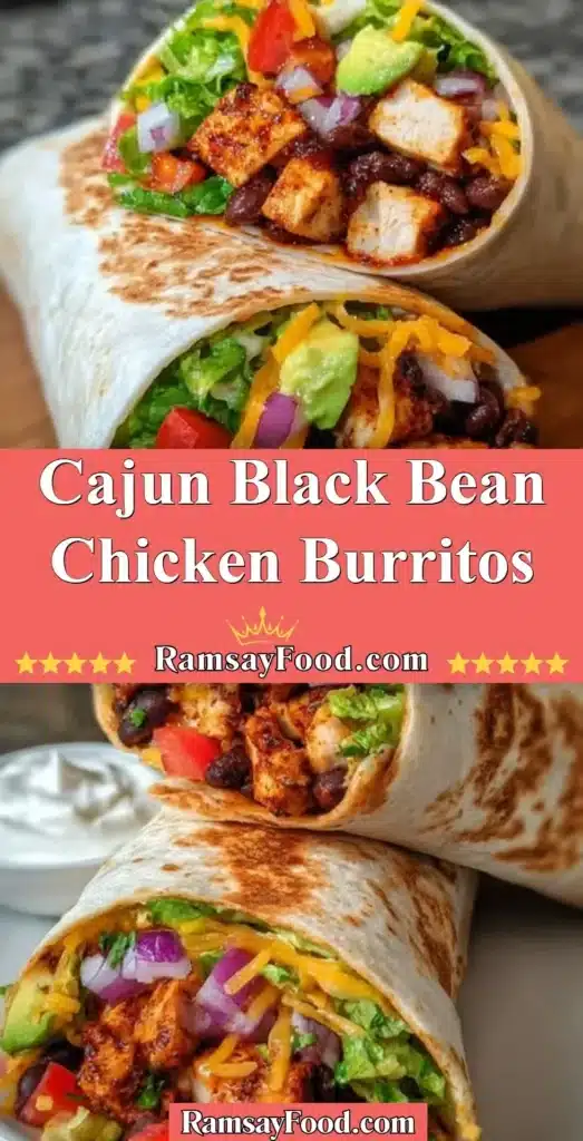 Cajun Black Bean Chicken Burritos served with fresh toppings and spicy sauce