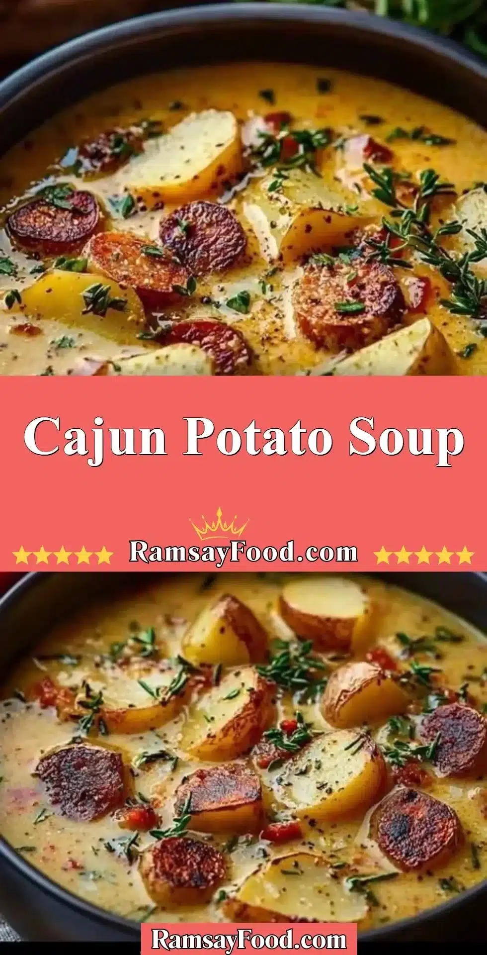 Bowl of delicious Cajun Potato Soup topped with green onions and spices