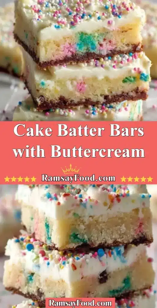 Delicious cake batter bars topped with creamy buttercream frosting.