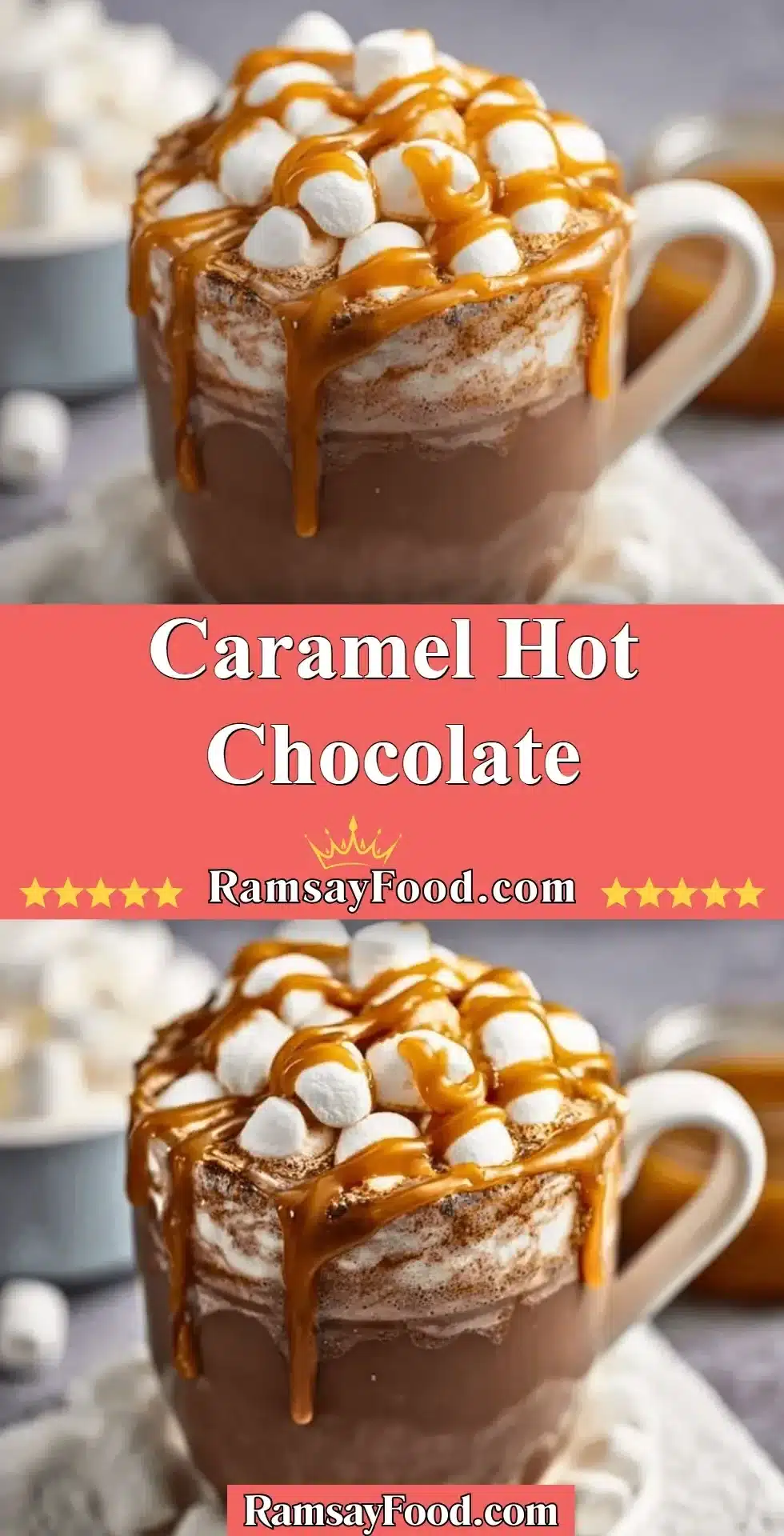 Caramel Hot Chocolate 2 Delicious caramel hot chocolate topped with whipped cream and caramel drizzle