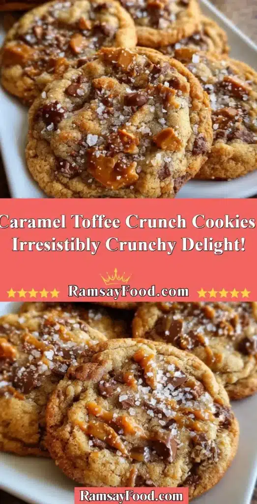 Plate of Caramel Toffee Crunch Cookies with a crunchy texture