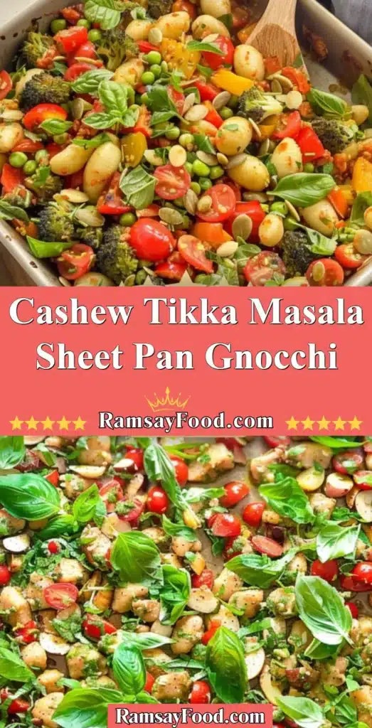Delicious Cashew Tikka Masala Sheet Pan Gnocchi served on a plate