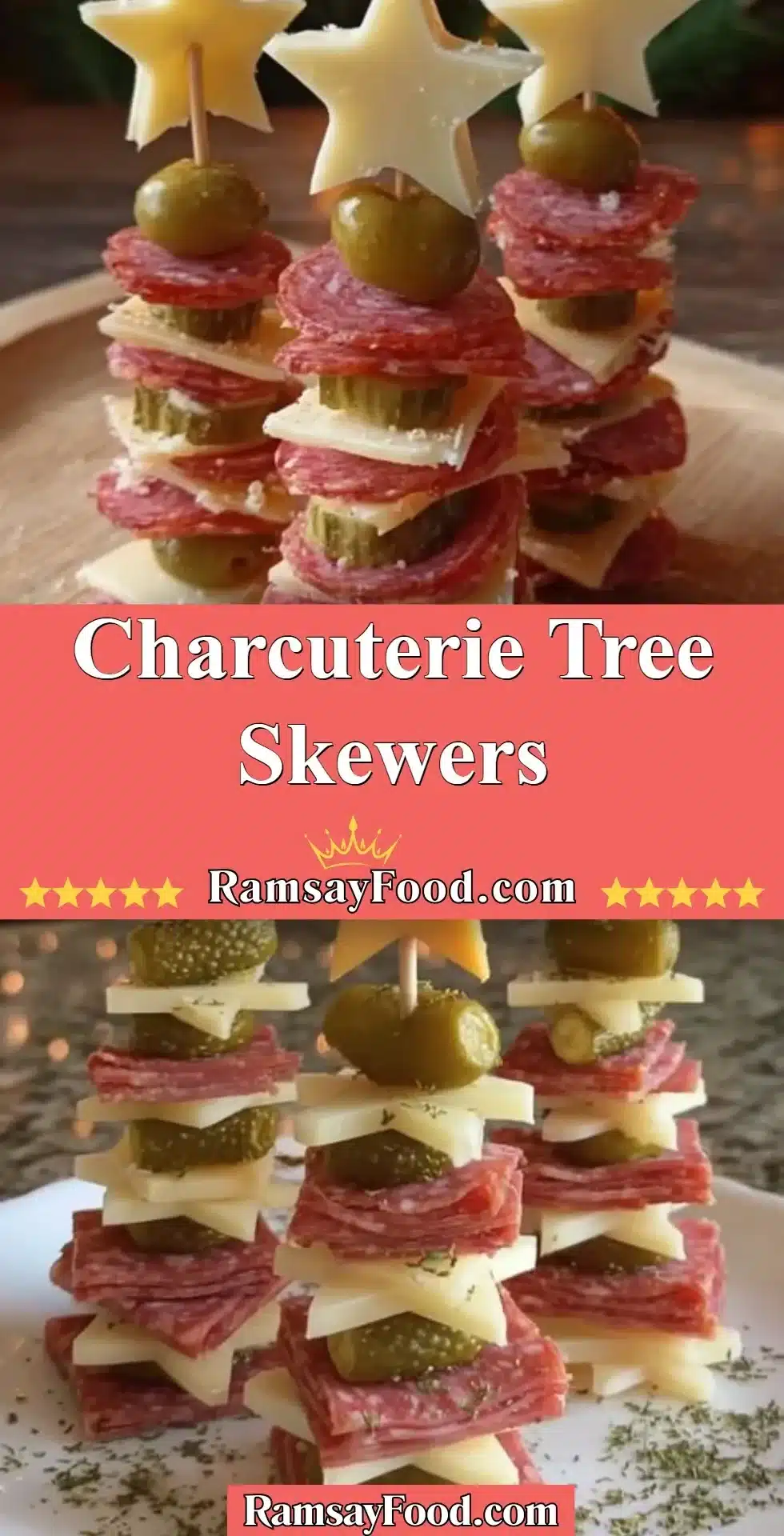 Charcuterie Tree Skewers 2 A beautiful display of charcuterie tree skewers with various meats and cheeses.