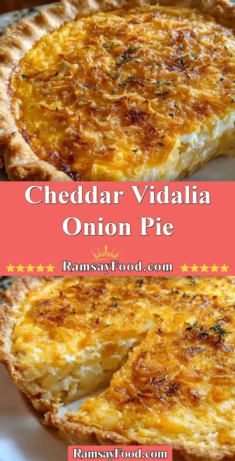 Cheddar Vidalia Onion Pie 7 Delicious Cheddar Vidalia Onion Pie with a golden crust and cheesy filling.