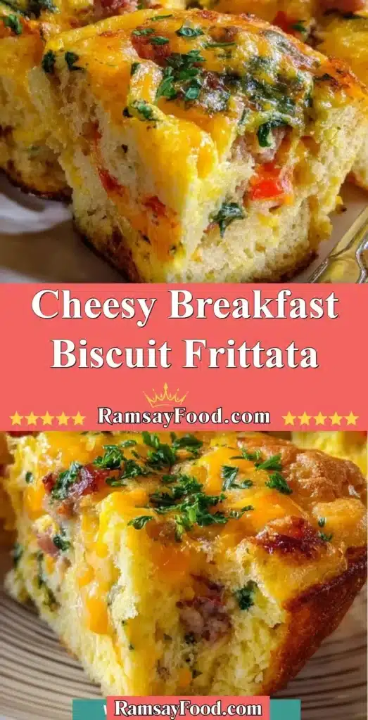Cheesy breakfast biscuit frittata topped with cheese and herbs