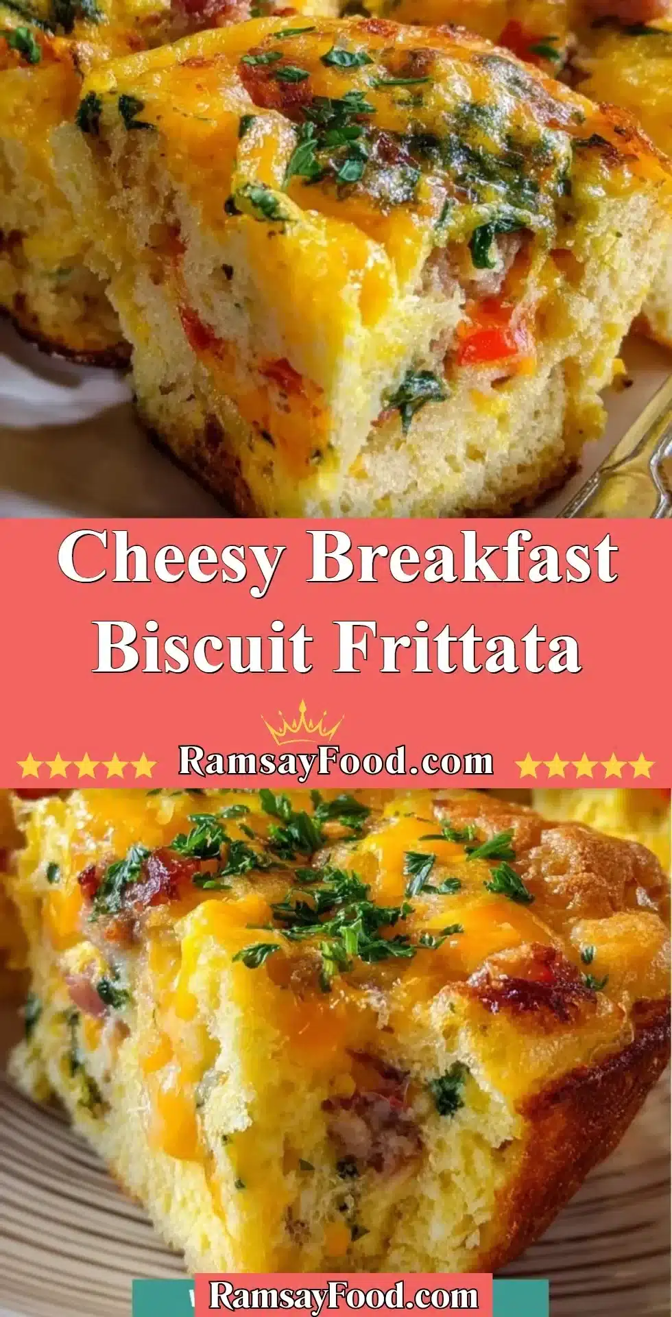 Cheesy Breakfast Biscuit Frittata 2 Cheesy breakfast biscuit frittata topped with cheese and herbs