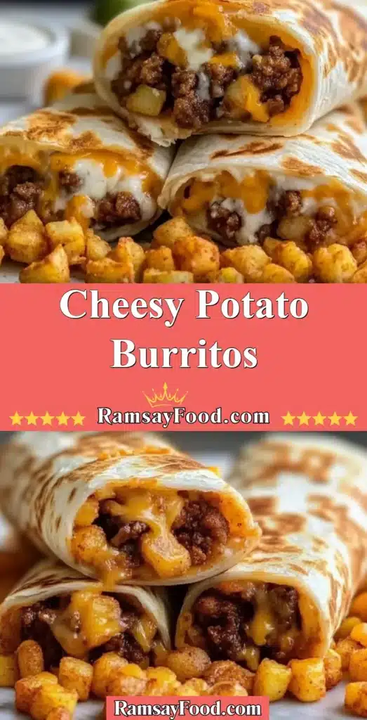 Delicious cheesy potato burritos with toppings ready to serve.