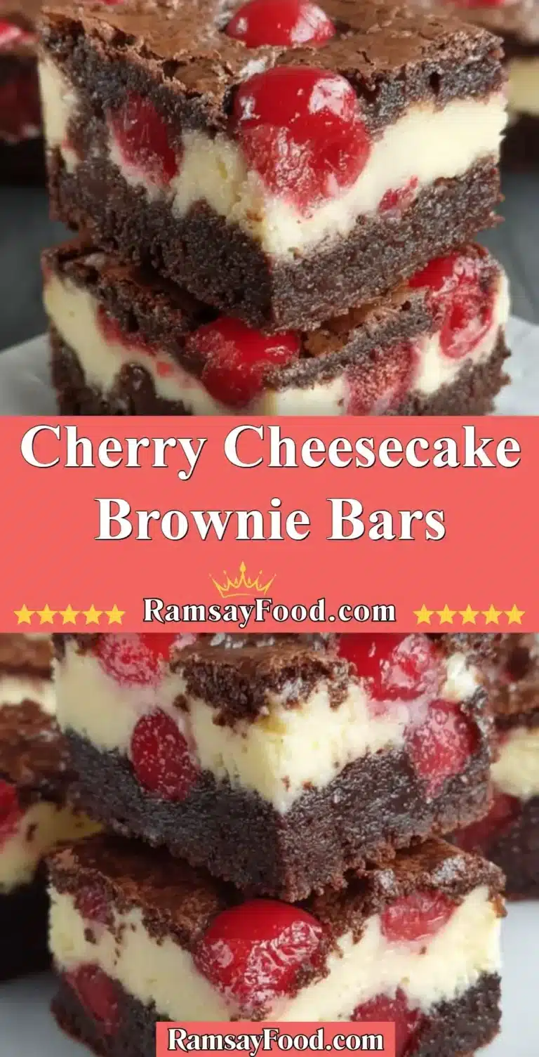 Cherry Cheesecake Brownie Bars 4 Delicious Cherry Cheesecake Brownie Bars with a rich chocolate base and cherry topping