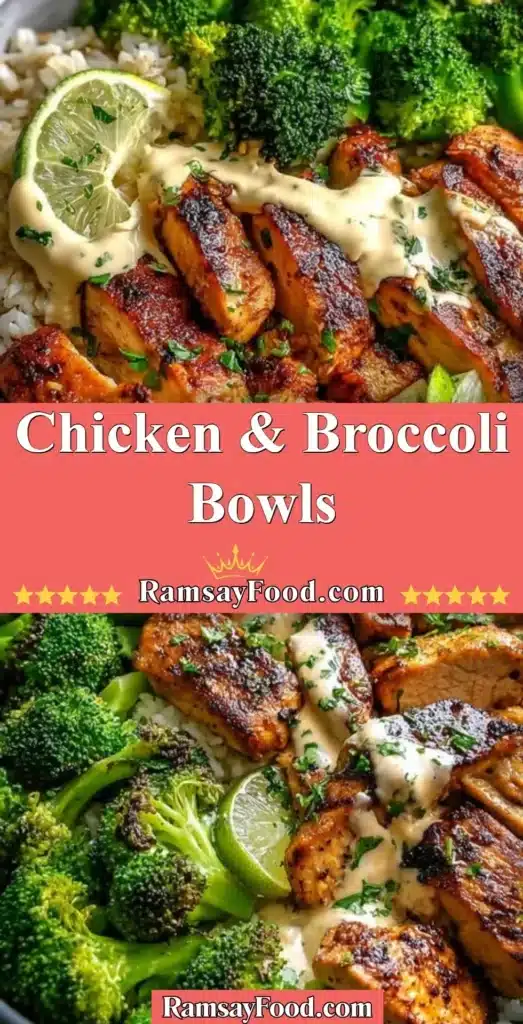 Healthy Chicken & Broccoli Bowls with vibrant veggies and rice