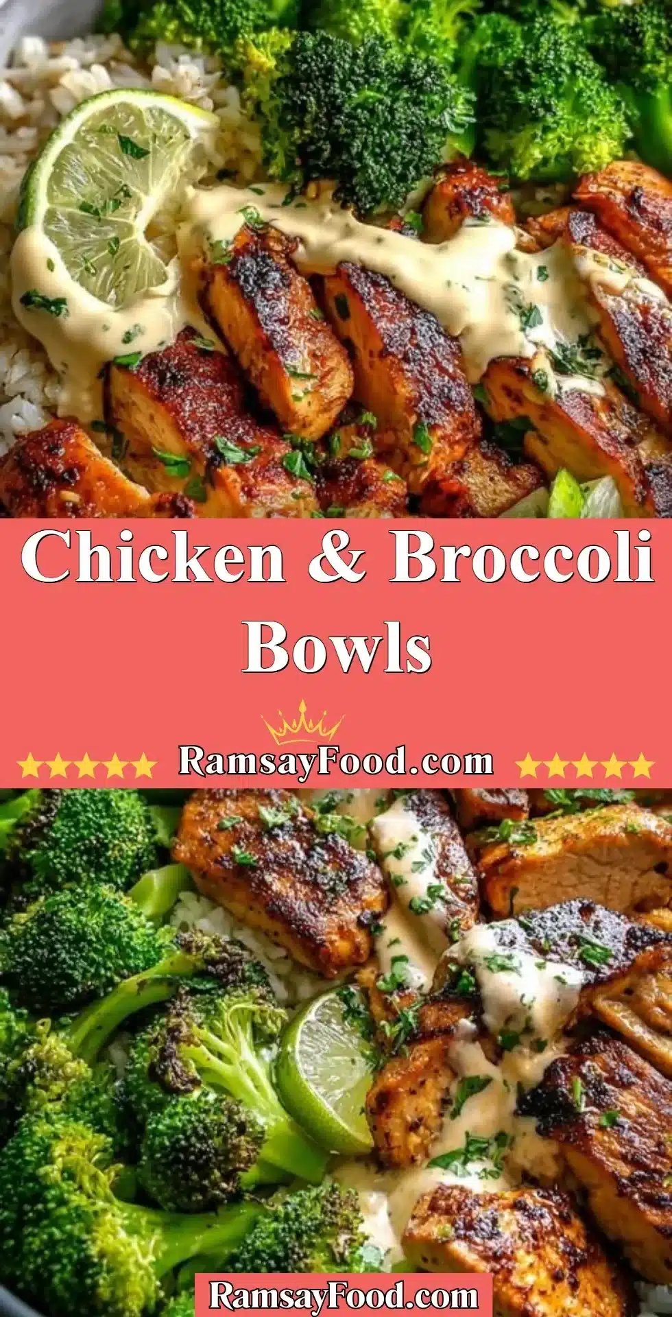 Chicken & Broccoli Bowls 2 Healthy Chicken & Broccoli Bowls with vibrant veggies and rice