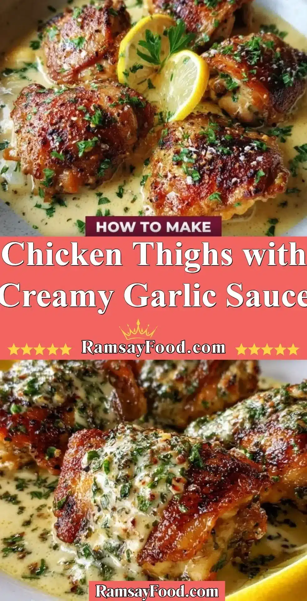 Chicken Thighs with Creamy Garlic Sauce 2 Chicken Thighs with Creamy Garlic Sauce served on a plate