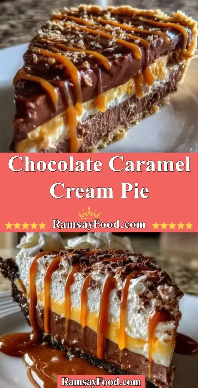 Delicious Chocolate Caramel Cream Pie with layers of chocolate and caramel cream