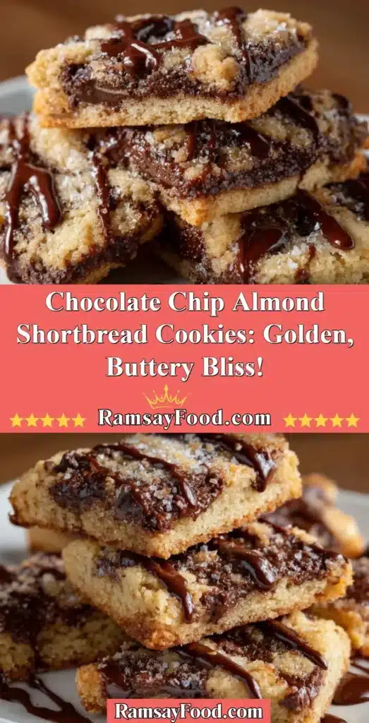 Golden chocolate chip almond shortbread cookies with a buttery texture