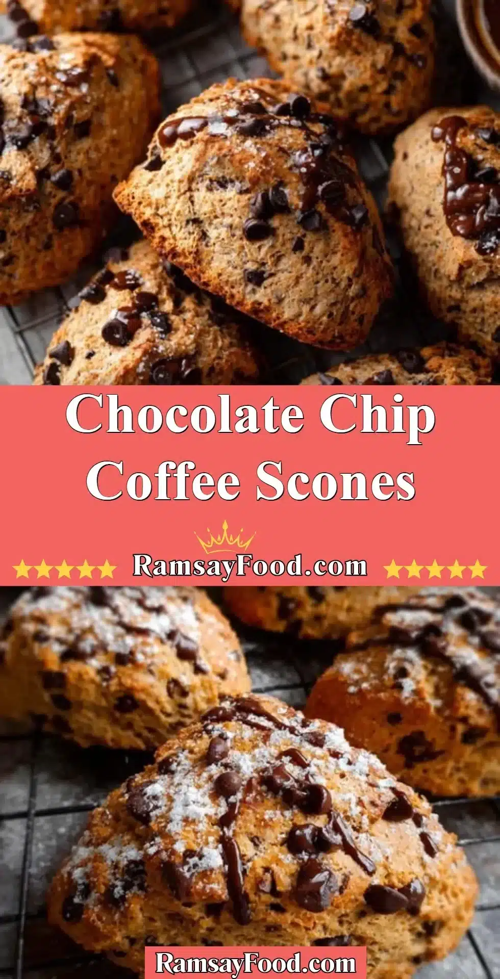 Freshly baked chocolate chip coffee scones on a plate