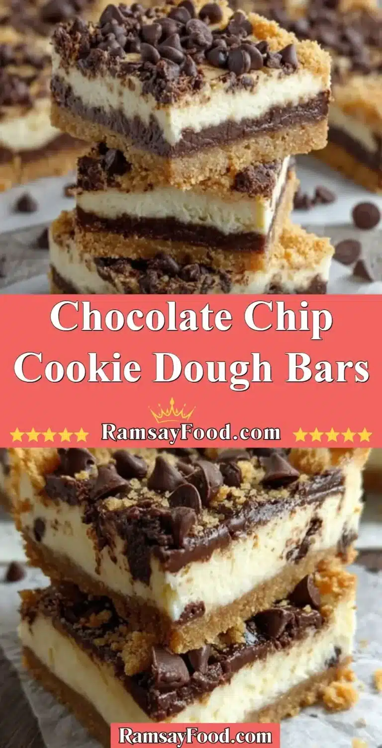 Chocolate Chip Cookie Dough Bars 9 Delicious chocolate chip cookie dough bars ready to be enjoyed.