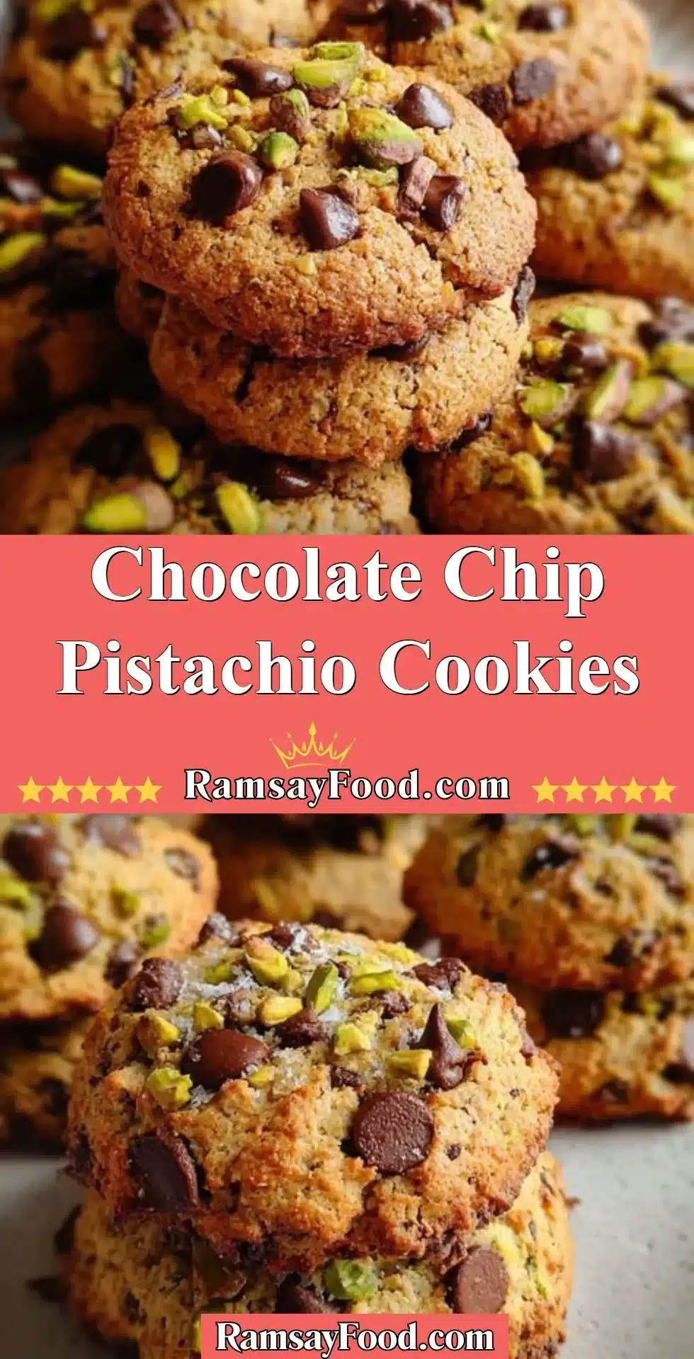 Chocolate Chip Pistachio Cookies 2 Freshly baked Chocolate Chip Pistachio Cookies on a cooling rack