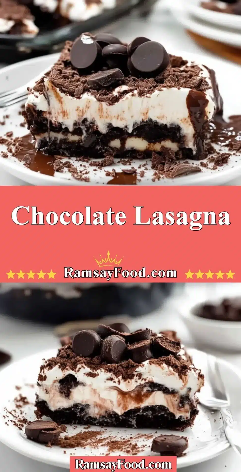Delicious Chocolate Lasagna with layers of chocolate and cream