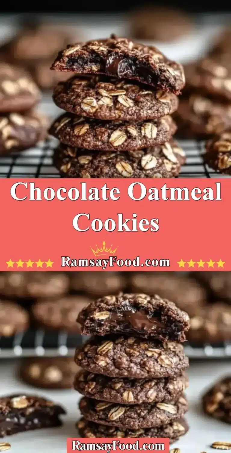 Freshly baked chocolate oatmeal cookies on a cooling rack