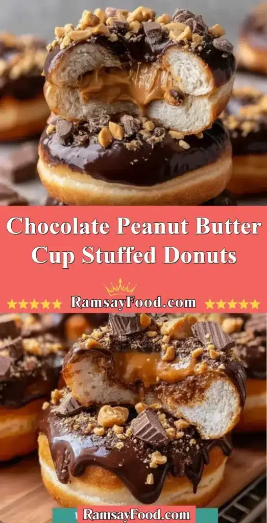 Decadent chocolate peanut butter cup stuffed donuts with creamy filling