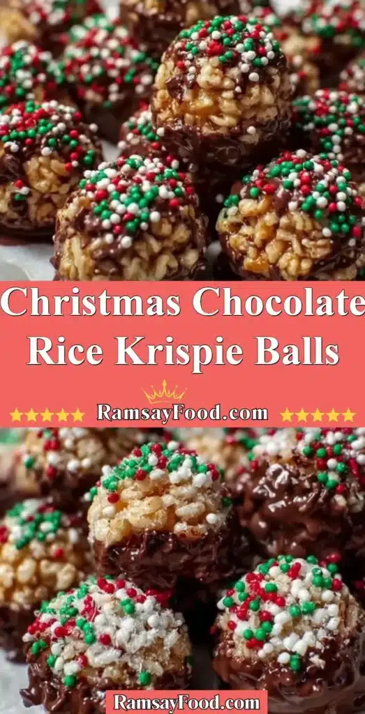 Festive Christmas Chocolate Rice Krispie Balls on a holiday platter