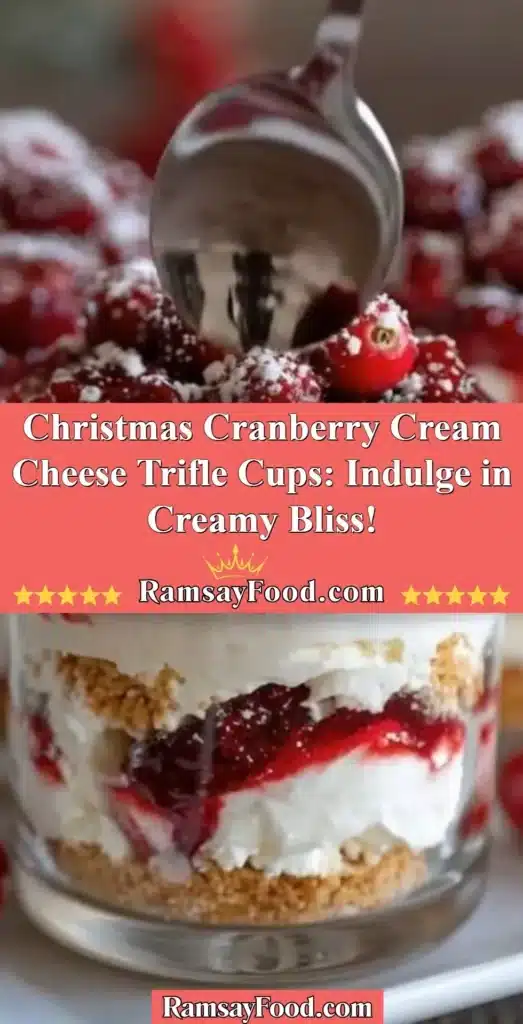 Christmas Cranberry Cream Cheese Trifle Cups served in clear glasses
