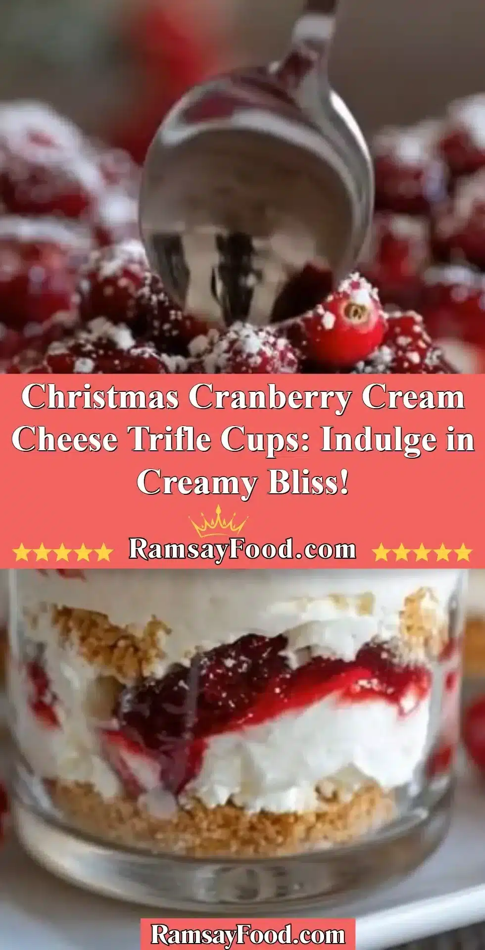 Christmas Cranberry Cream Cheese Trifle Cups served in clear glasses