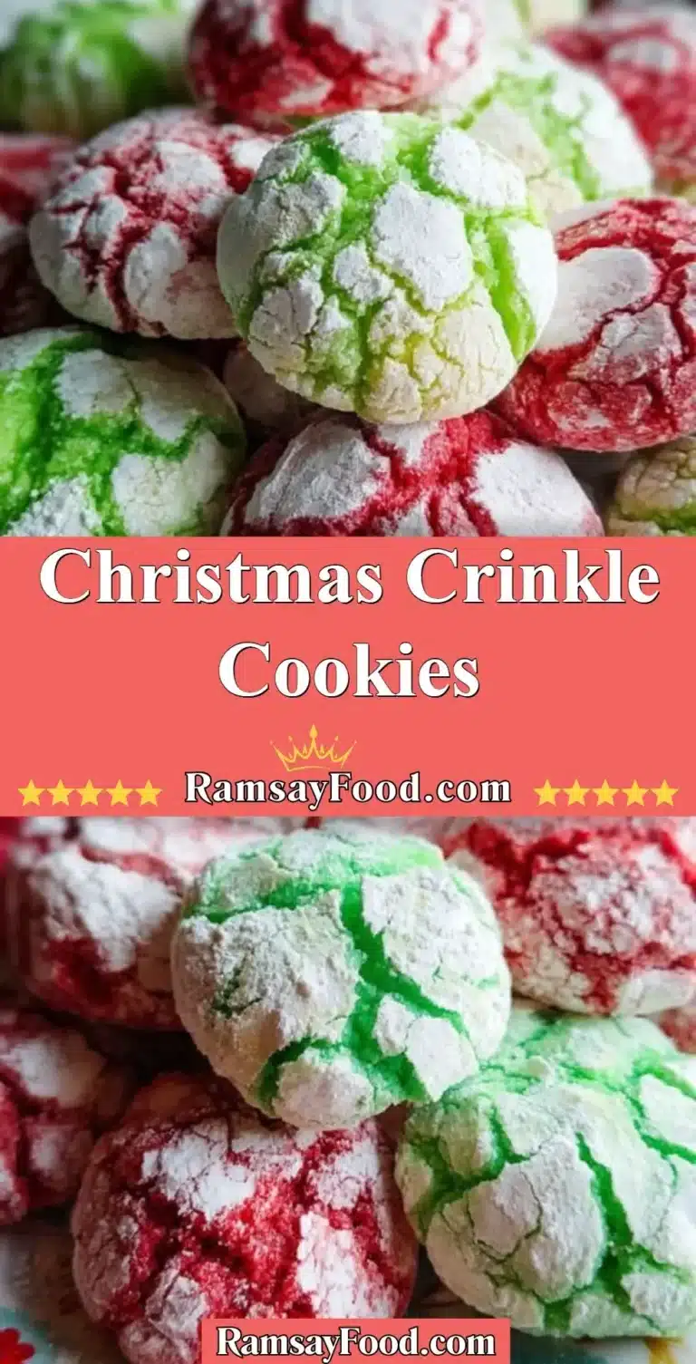Christmas Crinkle Cookies 6 Baked Christmas Crinkle Cookies dusted with powdered sugar on a festive plate